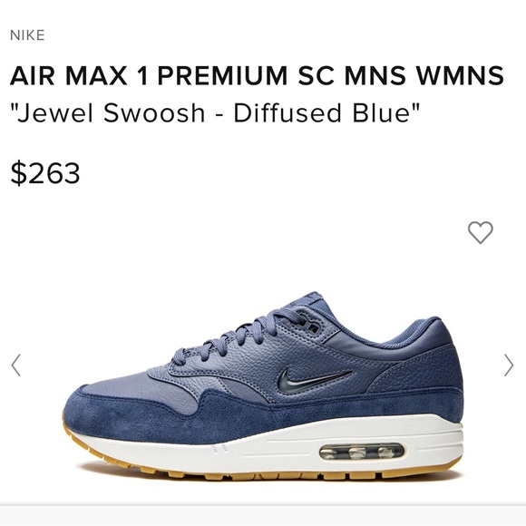 AIR MAX 1 PREMIUM SC MNS WMNS
"Jewel Swoosh - Diffused Blue" - Picture 1 of 10